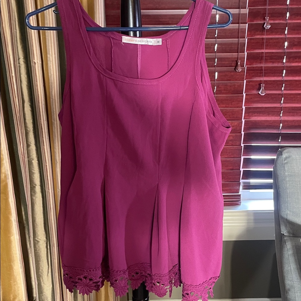 Magenta Sleeveless Top with Lace Hem